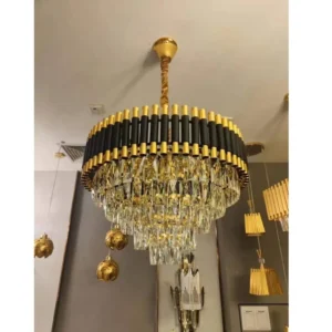 Crystal Chandelier 400mm Gold & Black – Elegant Modern Lighting for Living Rooms & Lobbies